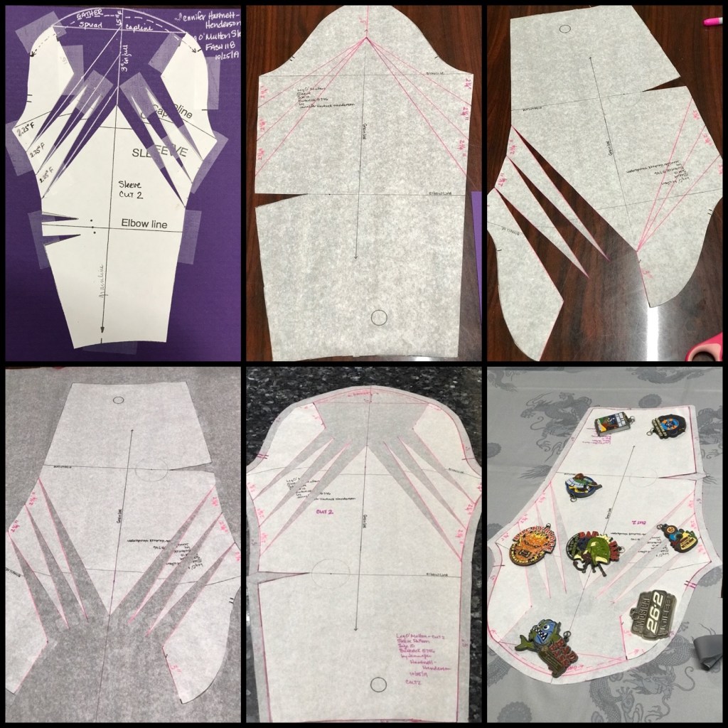 A photo of each of the first 6 steps in the process of making a pattern