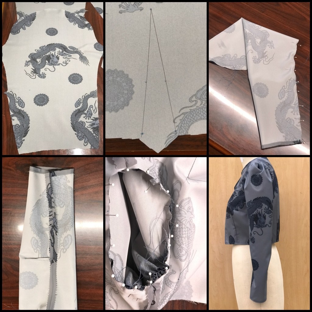 A photo of each of the next 6 steps in designing a garment from the pattern created. 